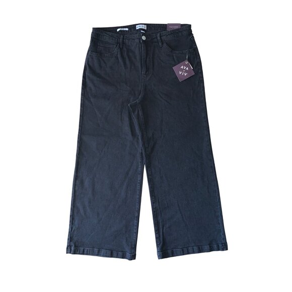 Ava & Viv Junior Teens Black High Rise Wide Leg Stretch Denim Jeans Plus Size 17 - Picture 2 of 12